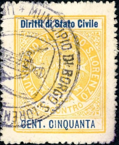 Marca da Bollo del Comune di BORGO SAN LORENZO su Carta Bianca Sottile di dimensioni 21 X 27 mm