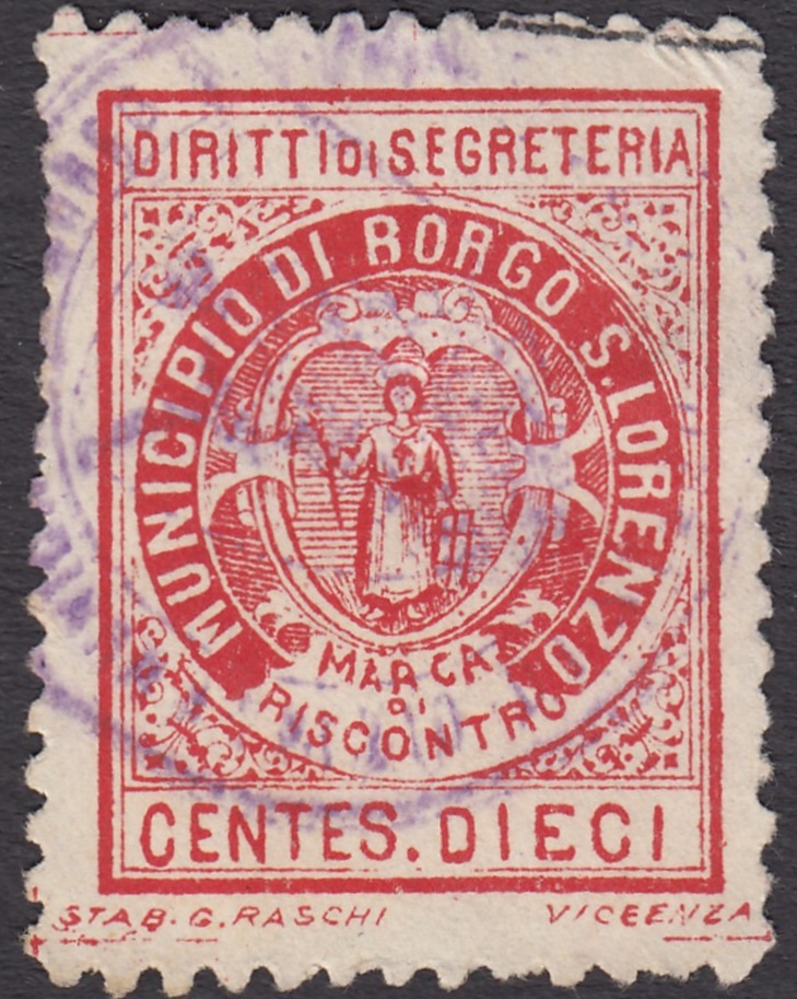 Marca da Bollo del Comune di BORGO SAN LORENZO su Carta Bianca Sottile di dimensioni 21 X 27 mm