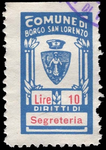Marca da Bollo del Comune di BORGO SAN LORENZO su Carta Bianca di dimensioni 17 x 29 mm