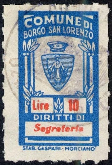 Marca da Bollo del Comune di BORGO SAN LORENZO su Carta Bianca di dimensioni 17 x 30 mm