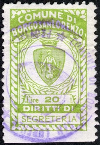 Marca da Bollo del Comune di BORGO SAN LORENZO su Carta Bianca di dimensioni 18,5 x 30 mm