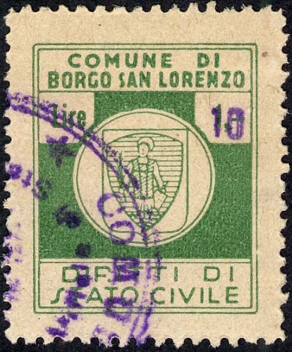 Marca da Bollo del Comune di BORGO SAN LORENZO su Carta Bianca di dimensioni 220 x 27 mm