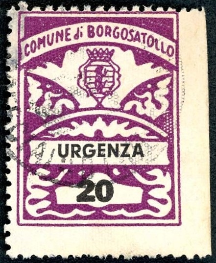 Marca da Bollo del Comune di BORGOSATOLLO su Carta Bianca di dimensioni mm