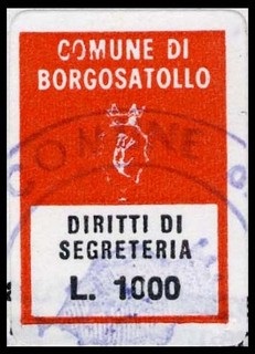 Marca da Bollo del Comune di BORGOSATOLLO su Carta Bianca di dimensioni mm