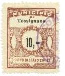 Marca da Bollo del Comune di BORGO TOSSIGNANO su Carta Bianca di dimensioni 23,5 x 30 mm