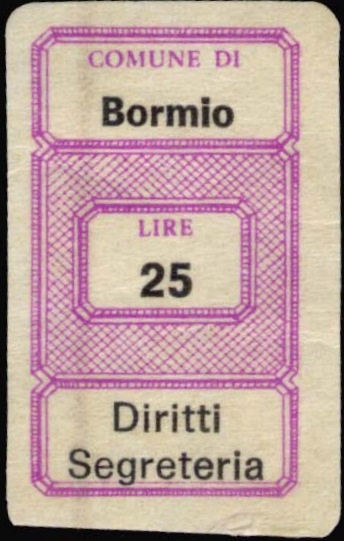 Marca da Bollo del Comune di BORMIO su Carta Bianca di dimensioni 12 x 30 mm