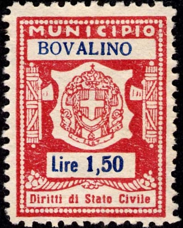 Marca da Bollo del Comune di BOVALINO su Carta Bianca di dimensioni 20 x 27 mm