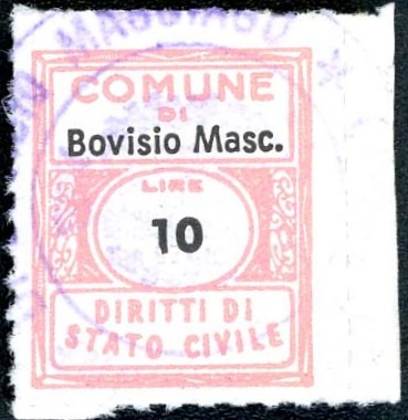 Marca da Bollo del Comune di BOVISIO - MASCIANO su Carta Bianca di dimensioni 17 x 20,5 mm