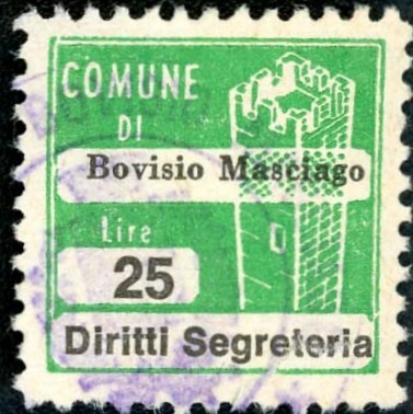 Marca da Bollo del Comune di BOVISIO - MASCIANO su Carta Bianca di dimensioni 20 x 20 mm