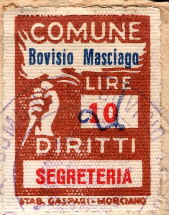Marca da Bollo del Comune di BOVISIO - MASCIANO su Carta Bianca di dimensioni 18 x 24 mm