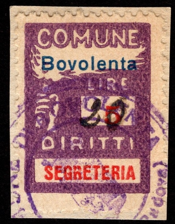 Marca da Bollo del Comune di BOVOLENTA su Carta Bianca di dimensioni 18 x 24 mm