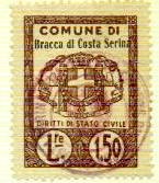 Marca da Bollo del Comune di BRACCA su Carta Bianca di dimensioni 24 x 33 mm