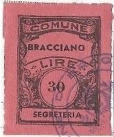 Marca da Bollo del Comune di BRACCIANO su Carta Colorata di dimensioni 22 x 29,5 mm