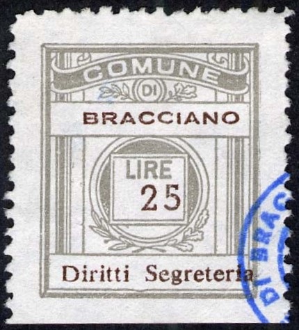 Marca da Bollo del Comune di BRACCIANO su Carta Bianca di dimensioni 21 x 24 mm