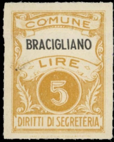 Marca da Bollo del Comune di BRACIGLIANO su Carta Bianca Sottile di dimensioni 22 x 29 mm
