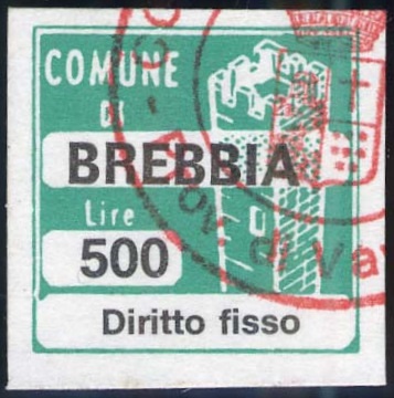 Marca da Bollo del Comune di BREBBIA su Carta Bianca di dimensioni 20 x 20 mm