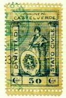 Marca da Bollo del Comune di CASTELVERDE su Carta Bianca Sottile di dimensioni 23 x 37 mm