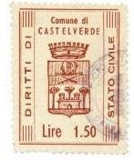 Marca da Bollo del Comune di CASTELVERDE su Carta Bianca Sottile di dimensioni 27 x 37 mm