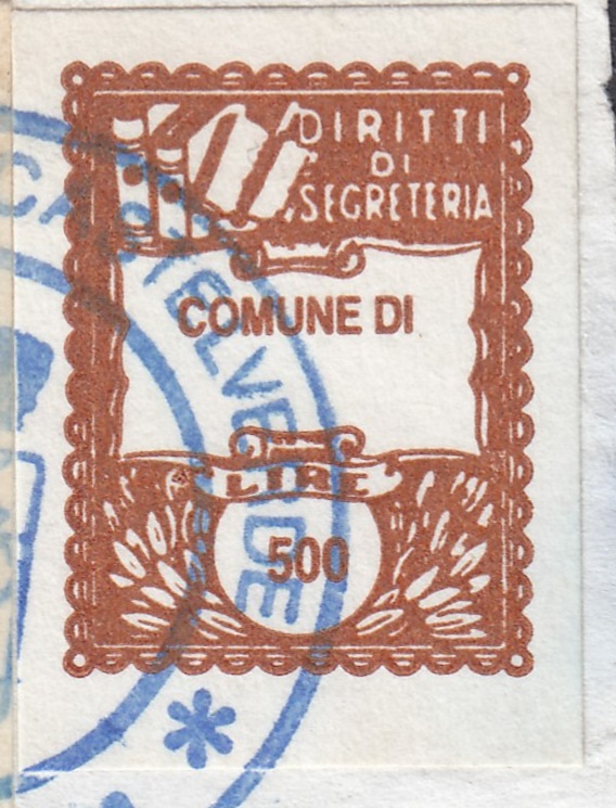 Marca da Bollo del Comune di CASTELVERDE su Carta Bianca Sottile di dimensioni 16 x 21,5 mm