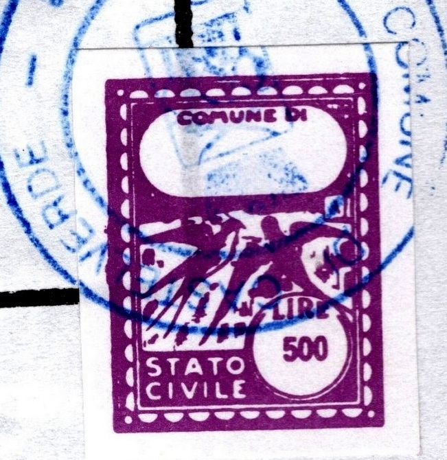 Marca da Bollo del Comune di CASTELVERDE su Carta Bianca Sottile di dimensioni 16 x 21,5 mm