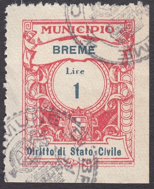 Marca da Bollo del Comune di BREME su Carta Bianca di dimensioni 24 x 31 mm