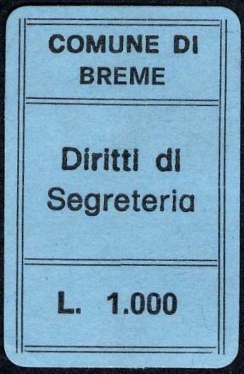 Marca da Bollo del Comune di BREME su Carta Colorata di dimensioni 19 x 29 mm