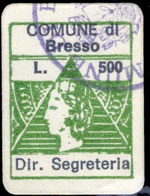 Marca da Bollo del Comune di BRESSO su Carta Bianca di dimensioni 17 x 22 mm