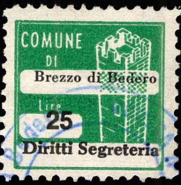 Marca da Bollo del Comune di BREZZO DI BEDERO su Carta Bianca di dimensioni 20 x 20 mm