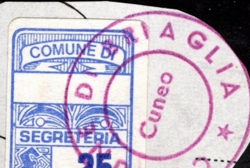 Marca da Bollo del Comune di BRIAGLIA su Carta Bianca di dimensioni 16 c 21 mm