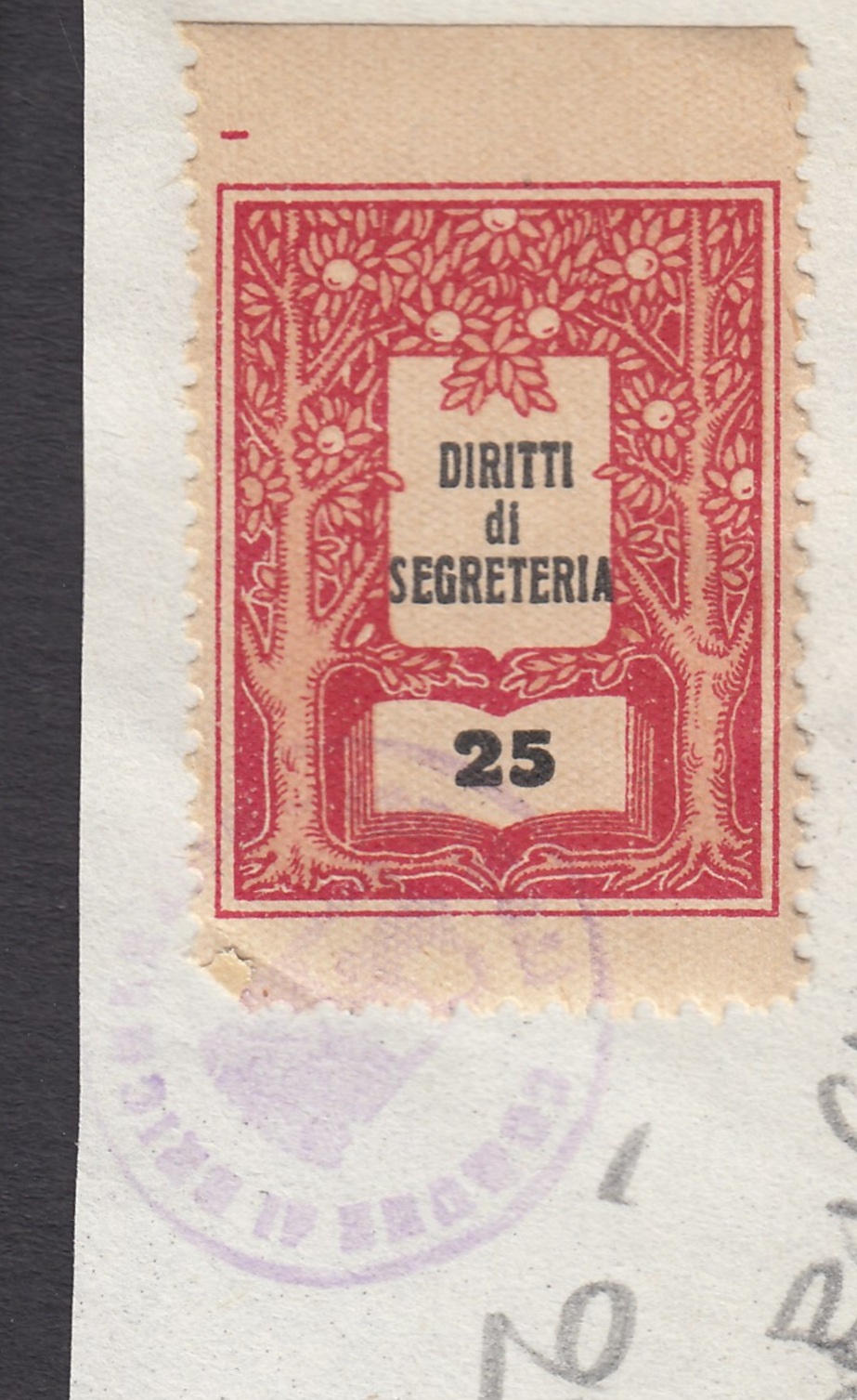 Marca da Bollo del Comune di BRICHERASIO su Carta Colorata di dimensioni 22 x 28,5 mm