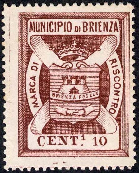 Marca da Bollo del Comune di BRIENZA su Carta Bianca di dimensioni 25 x 31,5 mm