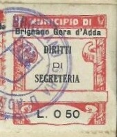 Marca da Bollo del Comune di BRIGNANO GERA D ADDA su Carta Bianca di dimensioni 24 x 29 mm