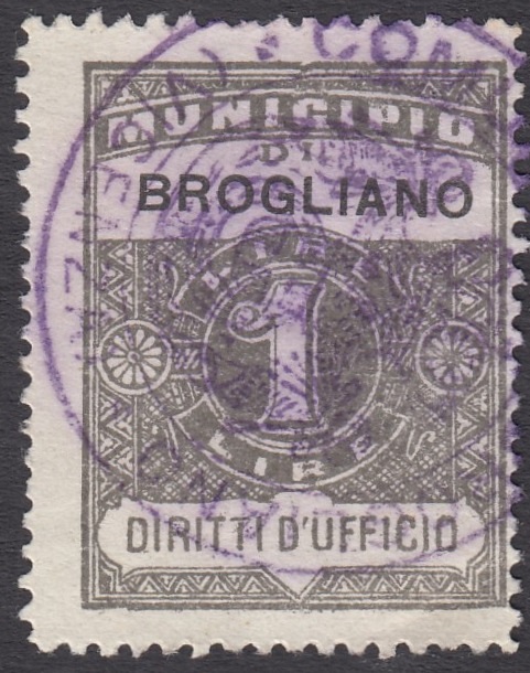 Marca da Bollo del Comune di BROGLIANO su Carta Bianca di dimensioni 24 x 30,5 mm