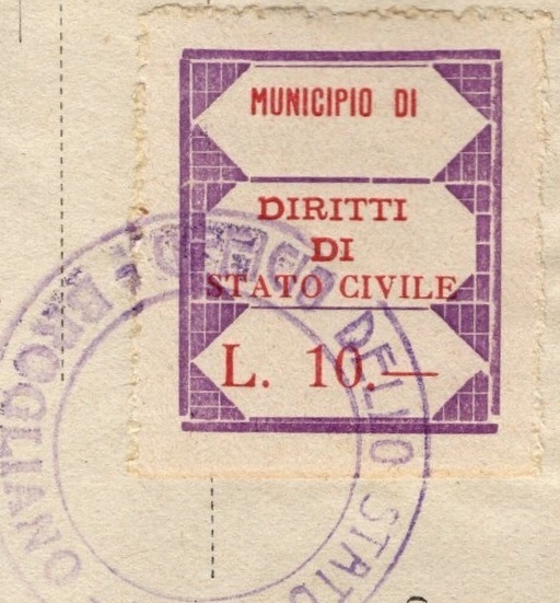 Marca da Bollo del Comune di BROGLIANO su Carta Bianca di dimensioni 22,5 x 29 mm