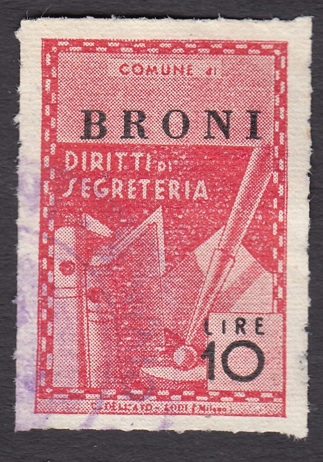 Marca da Bollo del Comune di BRONI su Carta Bianca di dimensioni 26 x 32 mm