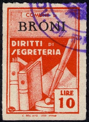 Marca da Bollo del Comune di BRONI su Carta Bianca di dimensioni 21,5 x 32 mm