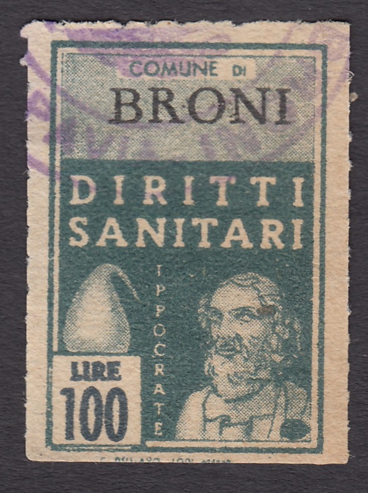 Marca da Bollo del Comune di BRONI su Carta Bianca Sottile di dimensioni 21 x 31 mm