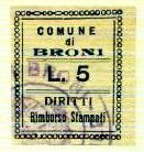 Marca da Bollo del Comune di BRONI su Carta Bianca di dimensioni 21 x 27,5 mm