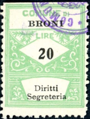Marca da Bollo del Comune di BRONI su Carta Bianca Sottile di dimensioni 22 x 28,5 mm