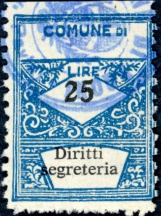 Marca da Bollo del Comune di BRONI su Carta Bianca di dimensioni 21,5 x 28,5 mm