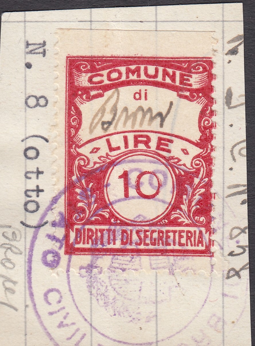 Marca da Bollo del Comune di BRONI su Carta Bianca di dimensioni 22 x 29 mm