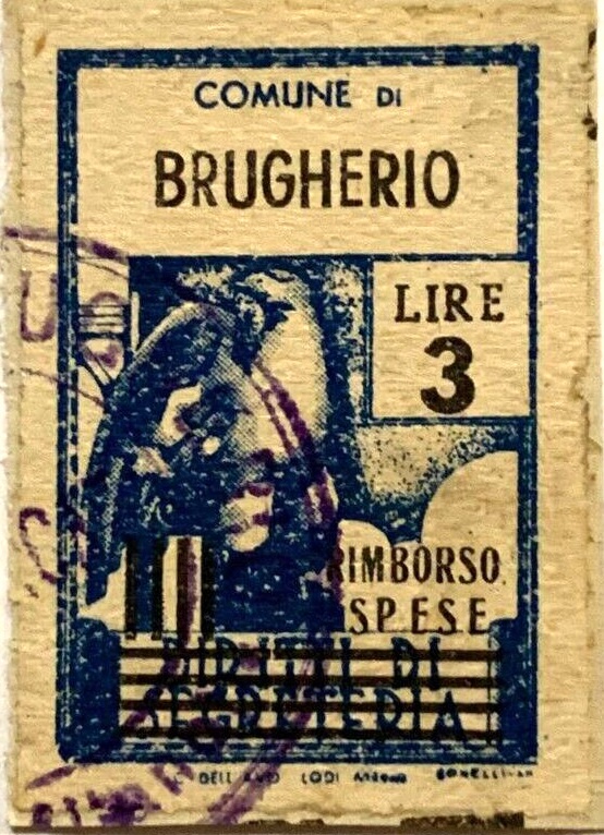 Marca da Bollo del Comune di BRUGHERIO su Carta Bianca di dimensioni 23 x 29 mm