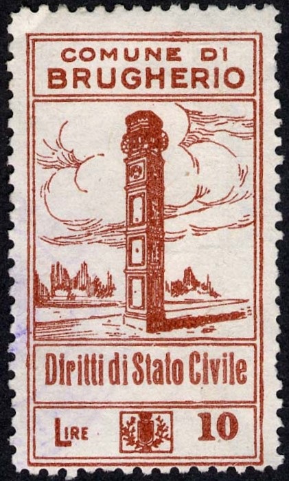 Marca da Bollo del Comune di BRUGHERIO su Carta Bianca Sottile di dimensioni 22,5 x 41,5 mm