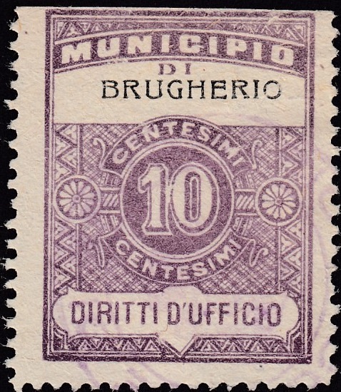 Marca da Bollo del Comune di BRUGHERIO su Carta Bianca Sottile di dimensioni 23,5 X 30,5 mm