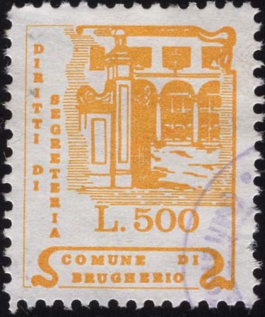 Marca da Bollo del Comune di BRUGHERIO su Carta Bianca di dimensioni 20,5 x 26 mm