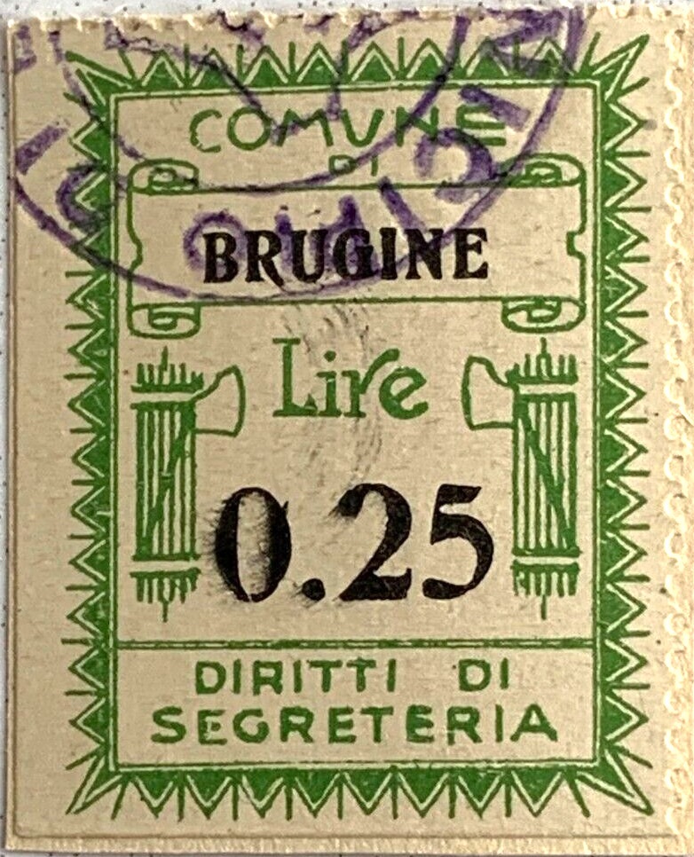 Marca da Bollo del Comune di BRUGINE su Carta Bianca Sottile di dimensioni 22 x 29 mm
