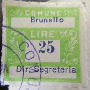 Marca da Bollo del Comune di BRUNELLO su Carta Bianca di dimensioni 20 x 20 mm