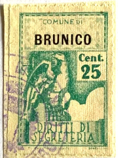 Marca da Bollo del Comune di BRUNICO .BRUNECK. su di dimensioni 21 x 32,5 mm
