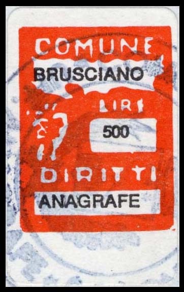Marca da Bollo del Comune di BRUSCIANO su Carta Bianca di dimensioni 13 x 17 mm
