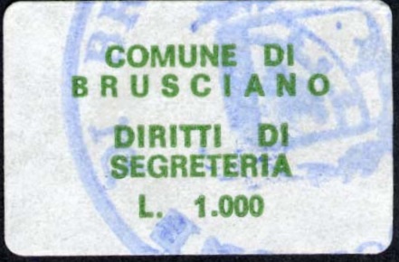 Marca da Bollo del Comune di BRUSCIANO su Carta Bianca di dimensioni 19 x 13 mm